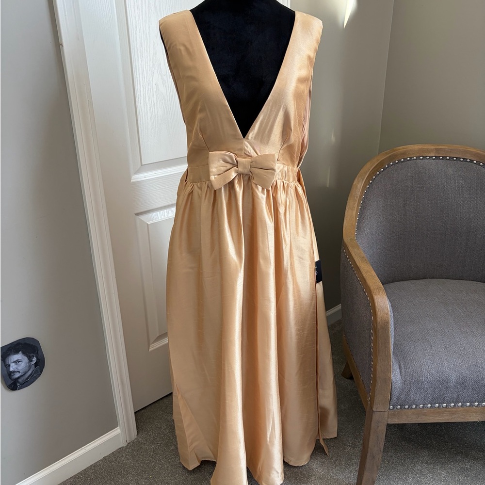 Lulu's Backless Gold Dress with Bow